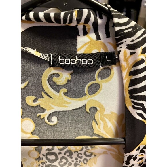 Boohoo Black Gold Chain Print Long Sleeve Kimono Jacket Size Large NEW - Picture 5 of 5